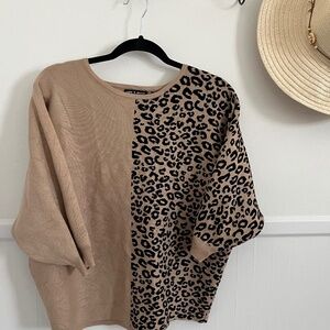 Cheetah print 3/4 dolman sleeve sweater